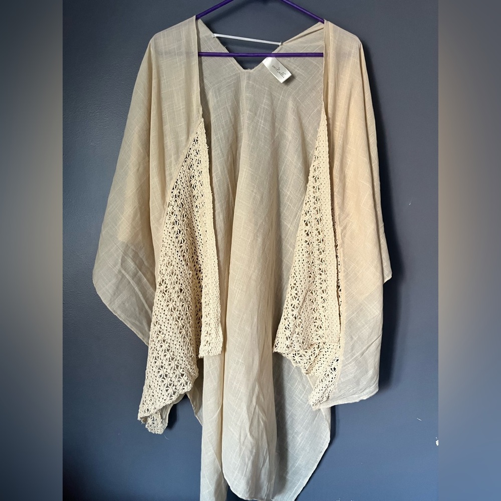 Simply Noelle Beige Poncho with Crochet Accents